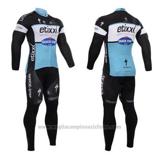 2015 Abbigliamento Ciclismo Etixx Quick Step Nero e Bianco Manica Lunga e Salopette